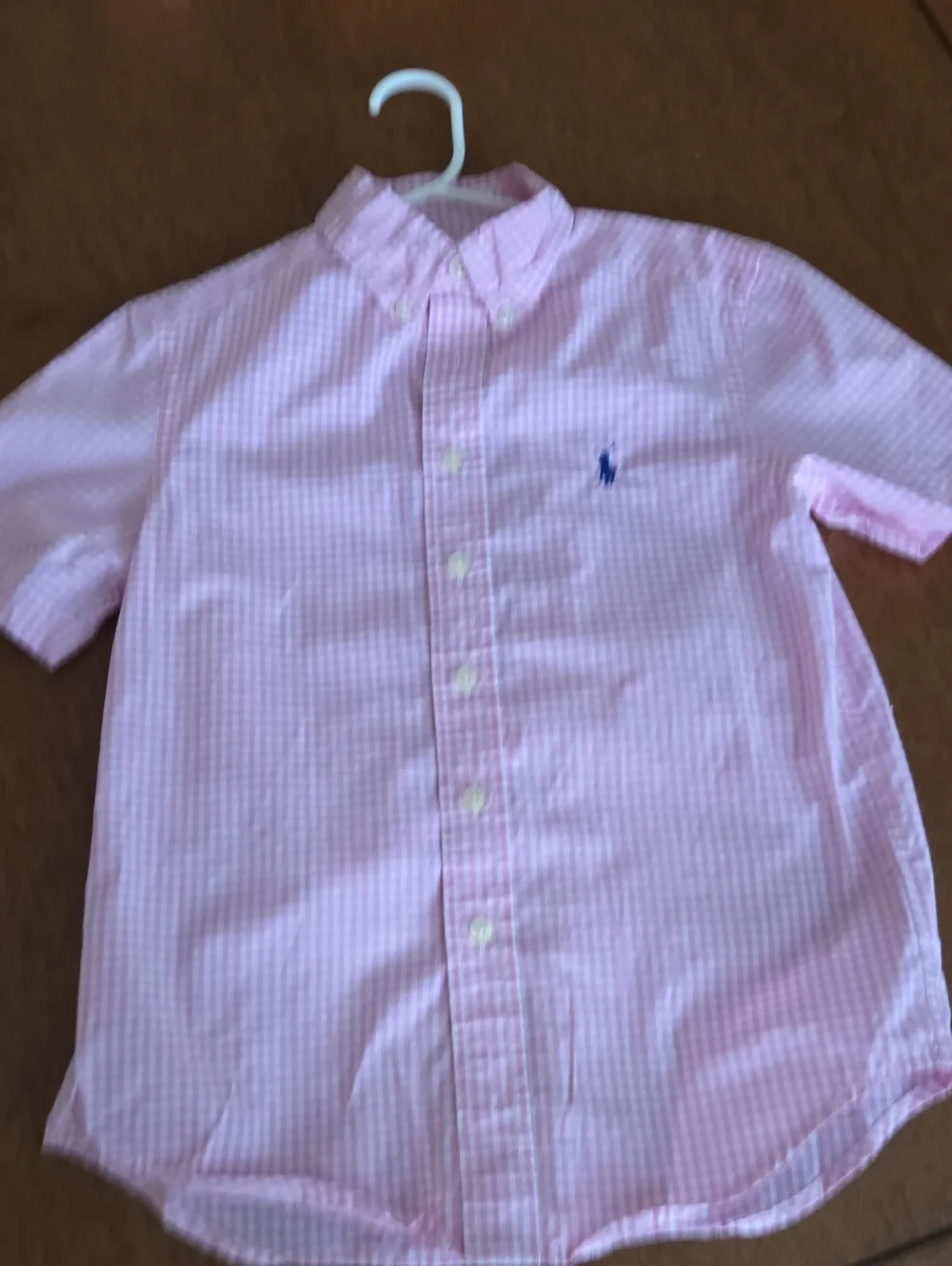 Ralph Lauren Pink Gingham Short Sleeve Button-Down Shirt with Navy Pony